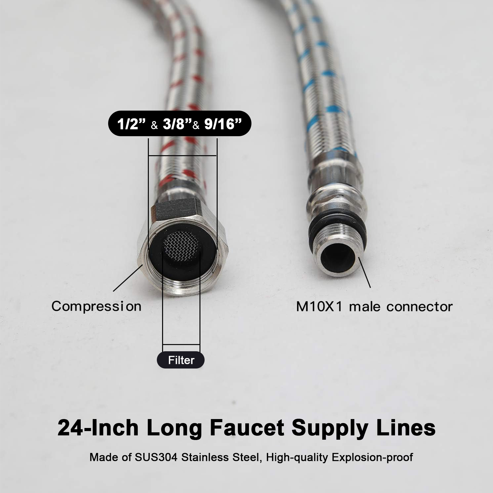 2 Piece 24-Inch Long Faucet Co - Flexible Hose Braided reseña y precio