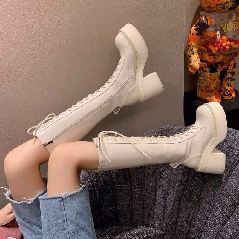 White  Boots Thick Bottom High - Pipe Bending Spring reseña y precio